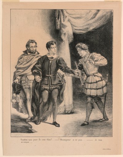 Ilustración para Hamlet: Hamlet y Guildenstern (III,2) de Eugène Delacroix