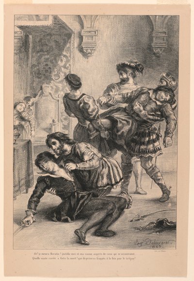 Ilustración para Hamlet: La muerte de Hamlet (V,2) de Eugène Delacroix