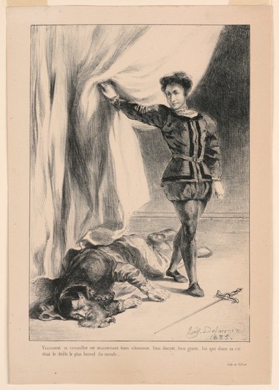 Ilustración para Hamlet: La muerte de Polonio (III,4) de Eugène Delacroix