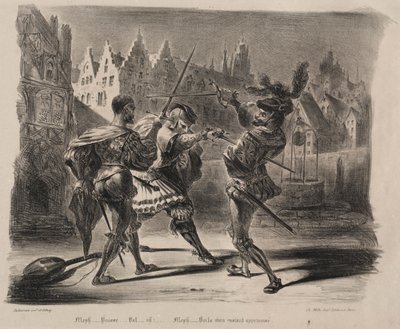 Ilustraciones para Fausto: Duelo de Fausto y Valentín de Eugène Delacroix