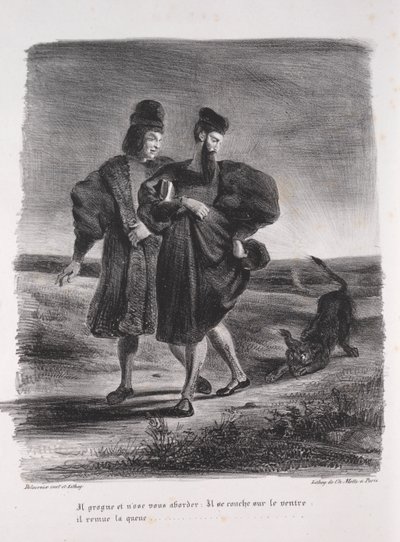 Ilustraciones para Fausto: Fausto, Mefistófeles y el barbet de Eugène Delacroix