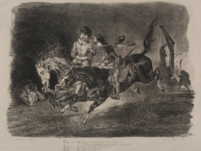 Ilustraciones para Fausto: Fausto y Mefistófeles cabalgando en el Sabbath de Eugène Delacroix