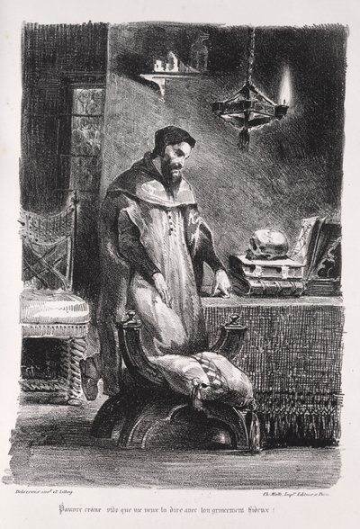 Ilustraciones para Fausto: Fausto en su camerino de Eugène Delacroix