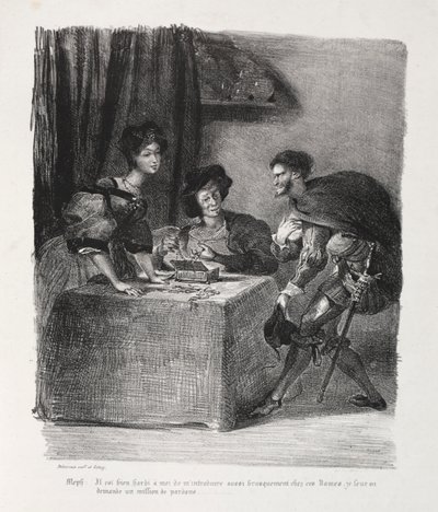 Ilustraciones para Fausto: Mefistófeles está en Marthe de Eugène Delacroix