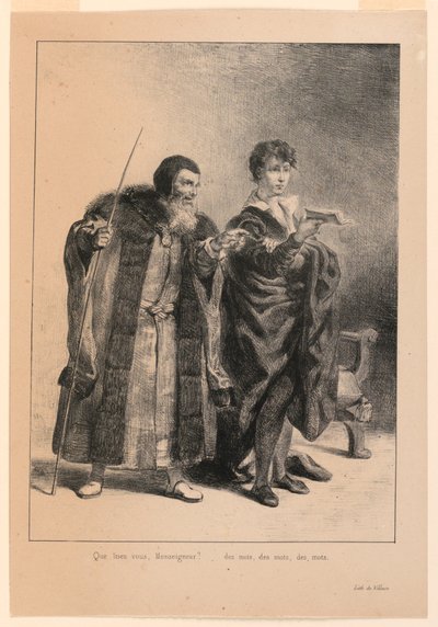 Ilustración para Hamlet. Polonio y Hamlet (II,2) de Eugène Delacroix