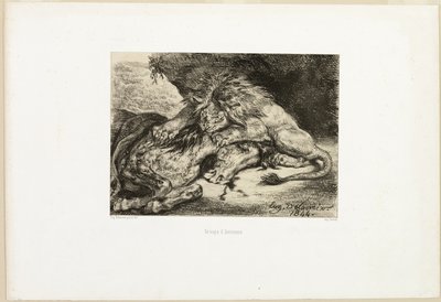 León devorando un caballo de Eugène Delacroix