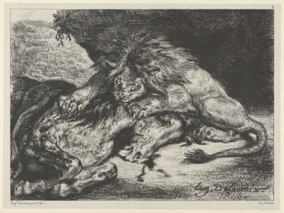León Devorando un Caballo, 1844 de Eugène Delacroix