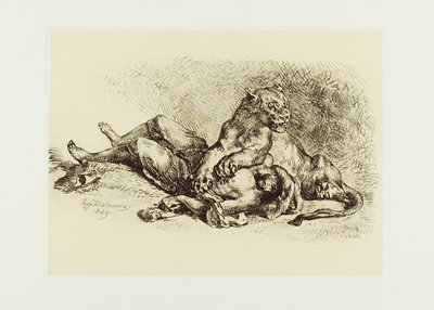 Leona desgarrando el pecho de un árabe de Eugène Delacroix