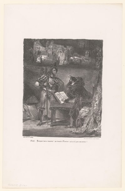Mephisto verschijnt aan Faust Meph: ¿Por qué tanto alboroto? (...) (título sobre objeto) Fausto (título de la serie) Fausto, tragedia de M. de Goethe (título de la serie) de Eugène Delacroix