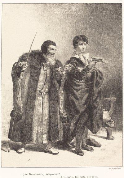 Polonio y Hamlet Acto II, Escena II de Eugène Delacroix