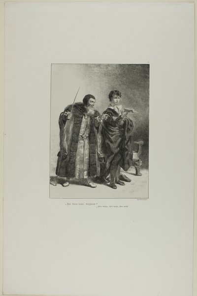 Polonio y Hamlet, lámina 4 de Hamlet de Eugène Delacroix