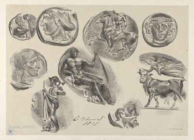 Hoja de Nueve Monedas Antiguas, 1825 de Eugène Delacroix