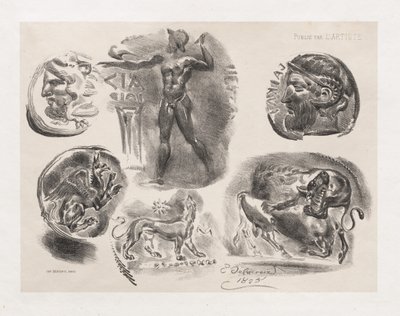 Hoja de Seis Monedas Antiguas de Eugène Delacroix