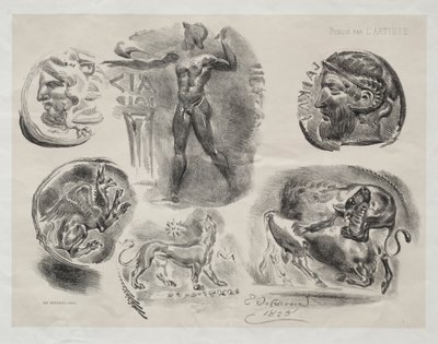 Pliego con seis medallas antiguas de Eugène Delacroix