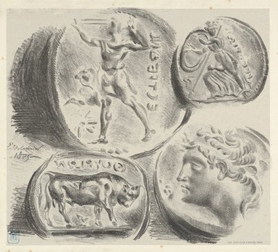 Estudios de cuatro monedas griegas, 1825 de Eugène Delacroix