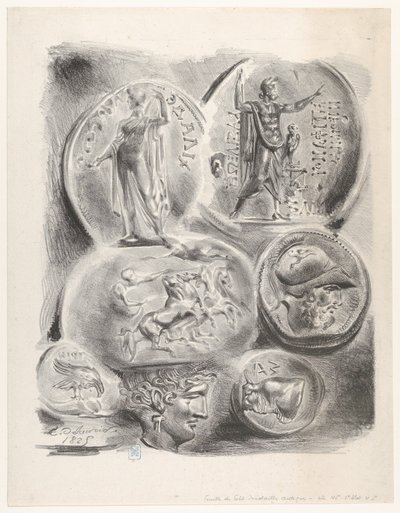 Estudios de Siete Monedas Griegas, 1825 de Eugène Delacroix