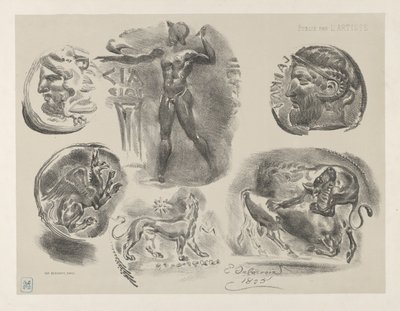Estudios de seis monedas griegas de Eugène Delacroix