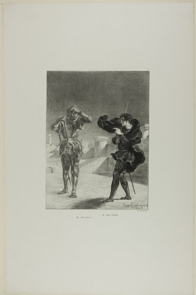 El fantasma en el andén, lámina 3 de Hamlet de Eugène Delacroix