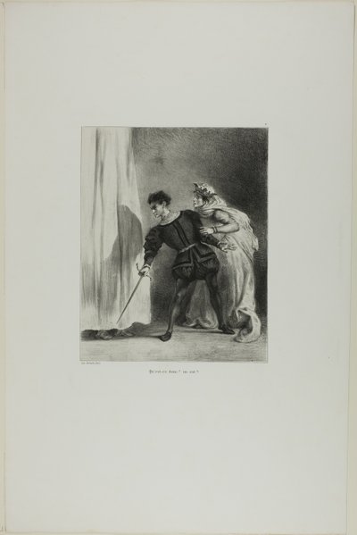 El asesinato de Polonio, lámina 9 de Hamlet de Eugène Delacroix