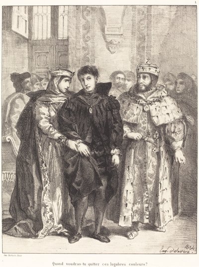 La reina intenta consolar a Hamlet (Acto I, Escena II) de Eugène Delacroix