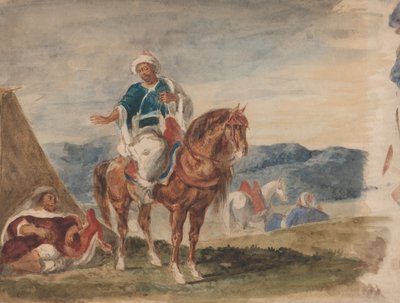 Tres Jinetes Árabes en un Campamento de Eugène Delacroix