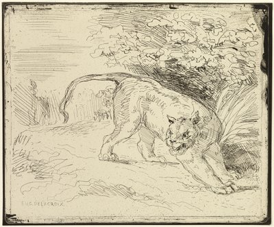 Tigre listo para la primavera de Eugène Delacroix