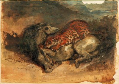 Tigre atacando a un caballo de Ferdinand Victor Eugene Delacroix