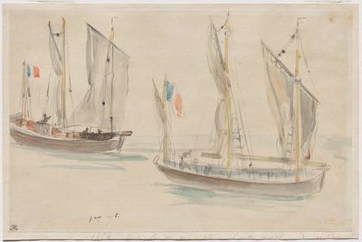 Dos barcos en el puerto de Dieppe de Eugène Delacroix