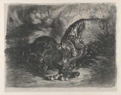 Caballo salvaje derribado por un tigre, 1828 de Eugène Delacroix
