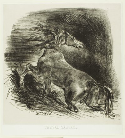 Caballo Salvaje o Caballo Asustado Saliendo del Agua de Eugène Delacroix