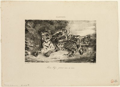 Joven tigre jugando con su madre de Eugène Delacroix