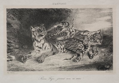 Joven Tigre Jugando con su Madre de Eugène Delacroix