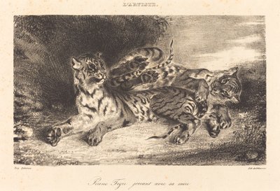 Joven tigre jugando con su madre, 1831 de Eugène Delacroix