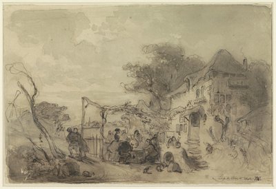 Compañía en la terraza frente a la posada de la carretera de Eugène François de Block