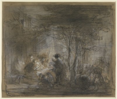 Compañía alrededor de una mesa bajo los árboles de Eugène François de Block