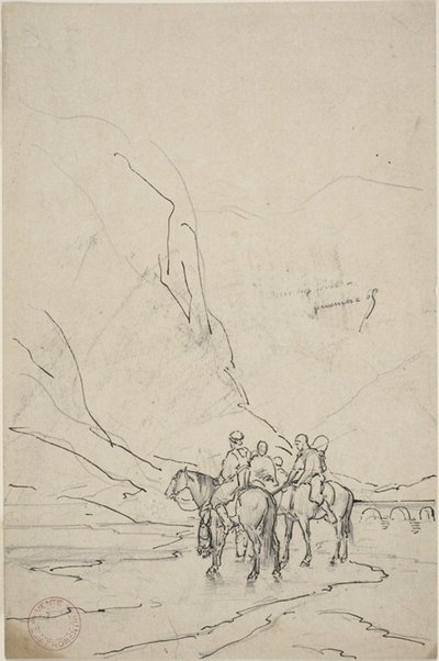 Hombres a caballo junto al río de Eugène Fromentin