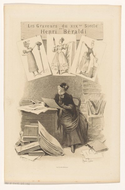 Una mujer ve las huellas detrás de un escritorio
Portada de: Henri Béraldi, Los grabadores del siglo XIX, 1899 de Eugène Gaujean