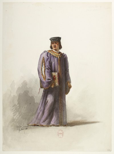 Btv1b84558104 32 - Saint-Saëns - Enrique VIII - Modelos de disfraces - Lacoste - 32. Escribano con traje de médico de Eugene Lacoste