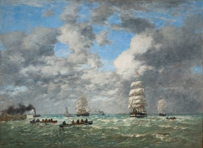 Salida del puerto de Le Havre / Embarque (Le Havre, sortie du port) de Eugene Louis Boudin