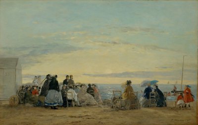 En la playa, puesta de sol de Eugene Louis Boudin