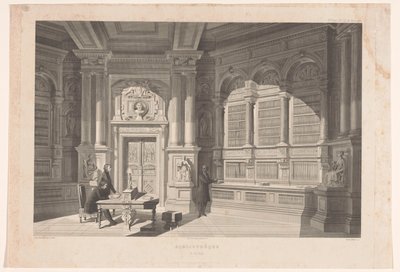 Interior de una biblioteca
Bibliothèque O. du Plan (título en el objeto) de Eugène Napoléon Varin