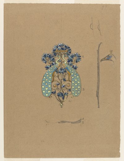 Diseño para una hebilla de cinturón con motivo de pavo real de Eugene Grasset