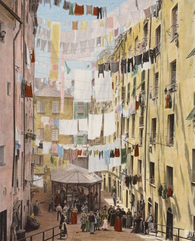 Calle del casco antiguo de Génova, Italia (foto coloreada) de European Photographer