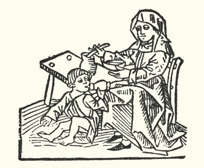 Enfermera y niño del siglo XV de European School