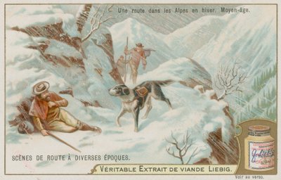 Una carretera medieval sobre los Alpes en invierno de European School