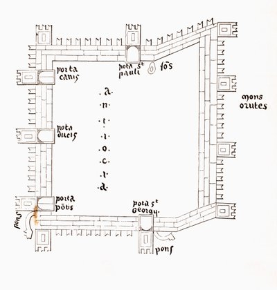 Plano de la Antioquía del siglo XIII mostrando sus cinco puertas, c.1880 de European School