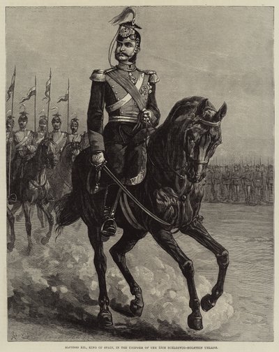 Alfonso XII, Rey de España, en el uniforme de los 15º Ulanos de Schleswig-Holstein (grabado) de European School