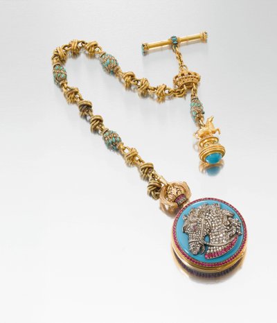 Un reloj de presentación extremadamente fino e históricamente interesante con cadena y sello de fob a juego, hecho para el Rey Ludwig II de Baviera, c.1880 de European School