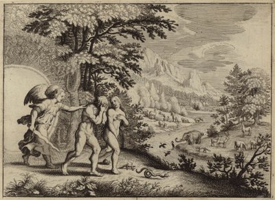 Destierro de Adán y Eva del Jardín del Edén (grabado) de European School
