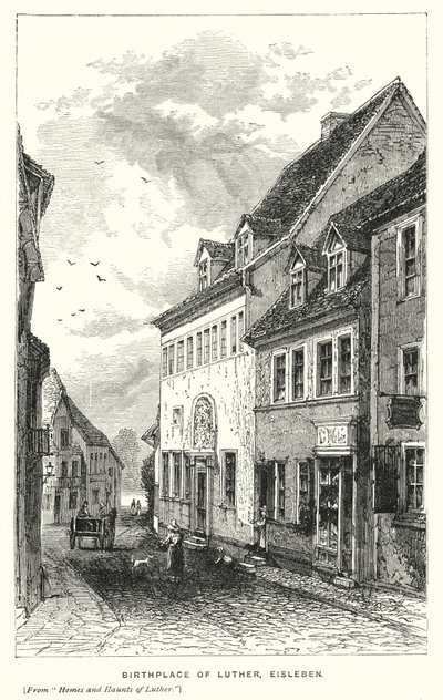 Lugar de nacimiento de Lutero, Eisleben (grabado) de European School